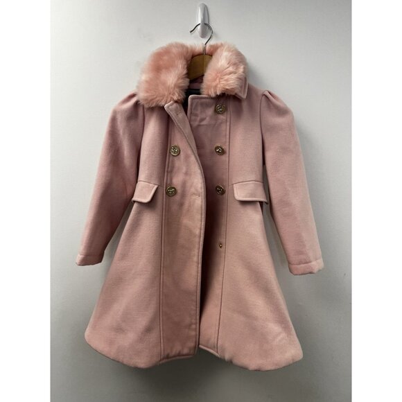 Rothschild Girls Pink Fit & Flare Coat Fur Collar Gold Buttons Winter  Fall Sz 6 - Picture 5 of 8